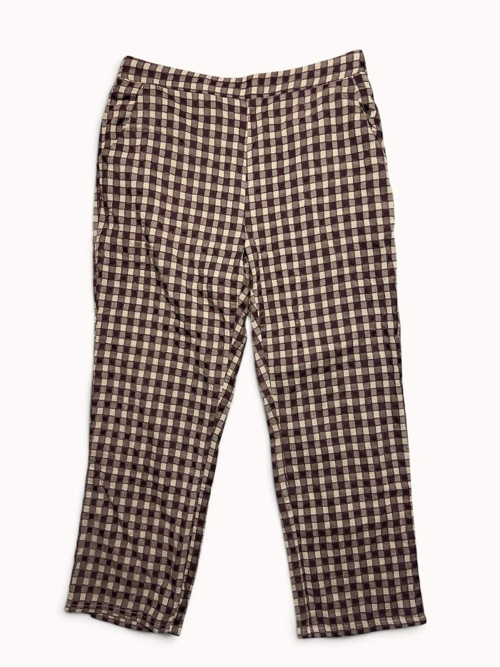 12th Tribe Bishop Checkered Cropped Trousers Plaid Pants in Espresso Cream